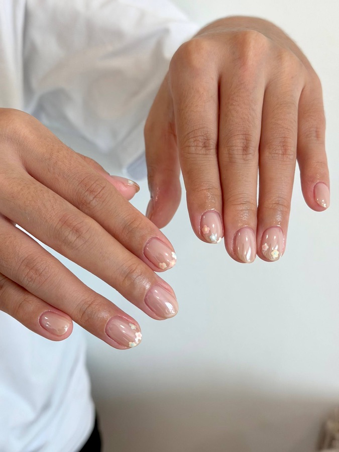 Sheer pink almond nails