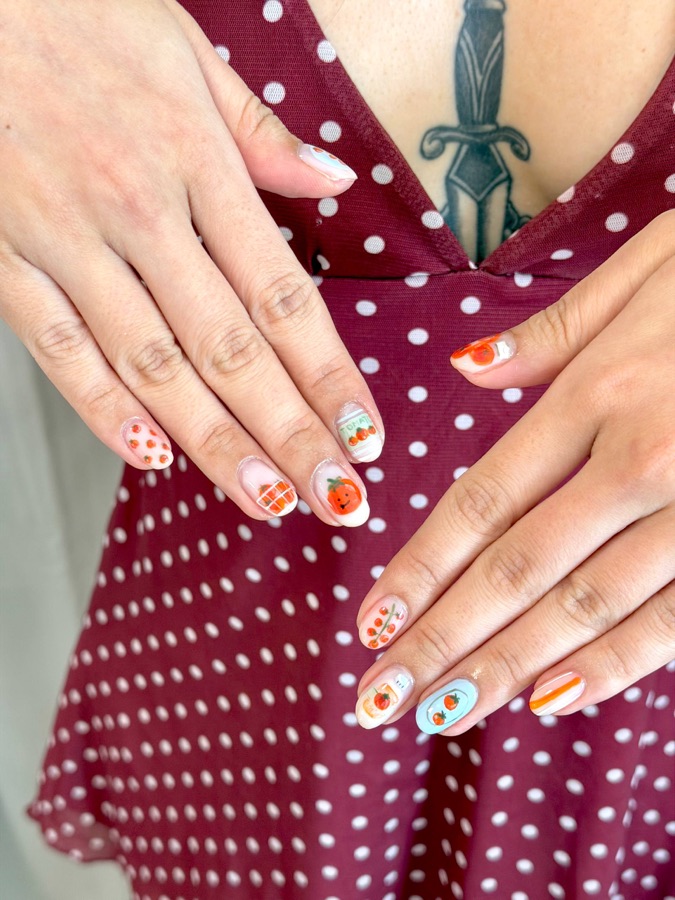 Autumn fruit nail art